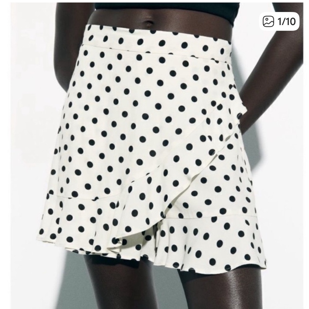 Zara Black and White Polka Dot Ruffle Skort High-waisted Size M